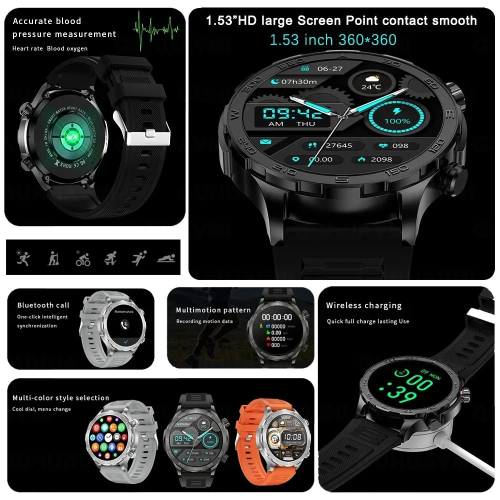 2024 New Bluetooth Call GPS Track Smart Watch Men 360*360 HD Screen Heart rate  NFC IP68Waterproof Clock Blood Oxygen Smartwatch