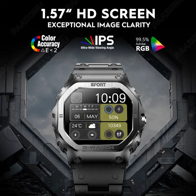 2024 New Military Smart Watch for Men 1.57 Inches Outdoor Sports Smartwatch with Bluetooth Call For iPhone Android G+SHOCK STYLE