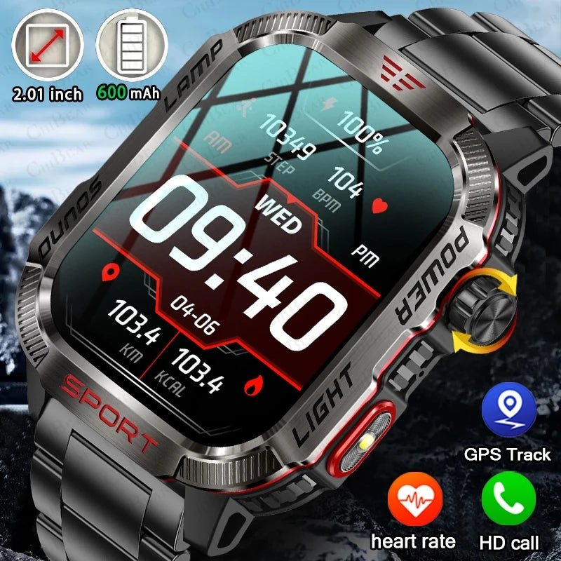 Rugged military 2.01 inch Smart Watch Men Heart Rate 600 mAh Battery Long Standby Outdoor Sports Calling Smartwatch For Men 2024