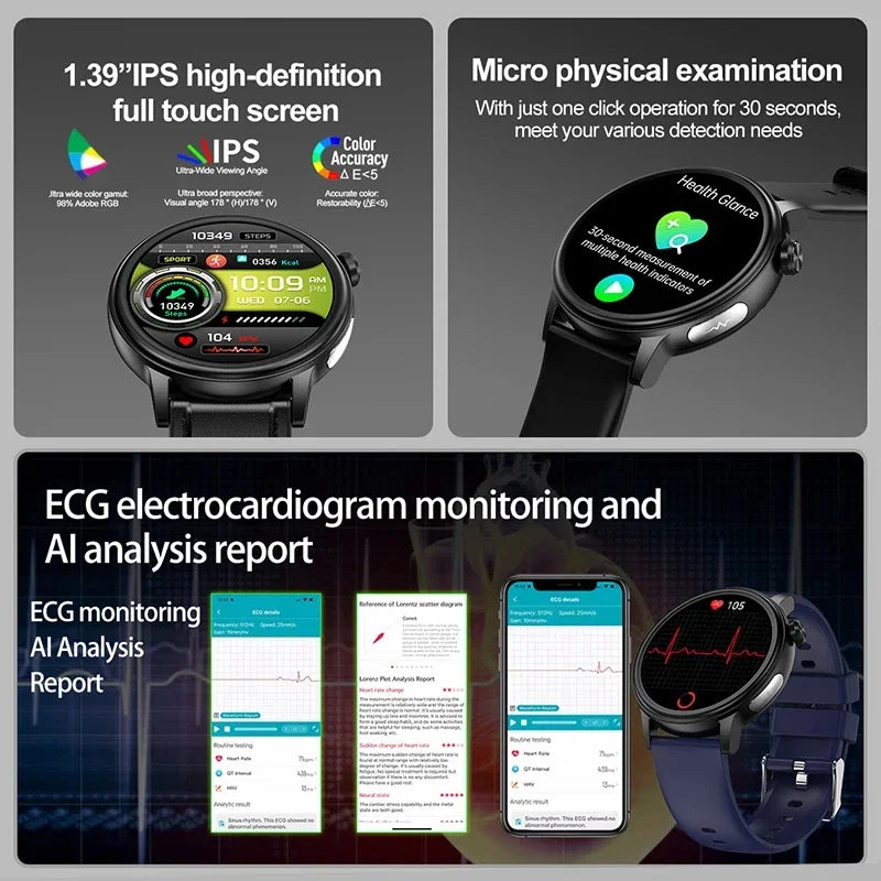 2024 NEW Fitness Tracker Smart Watch With ECG+PPG Men Non-invasive Blood Sugar Lipid Monitoring Bluetooth Call Health Smartwatch