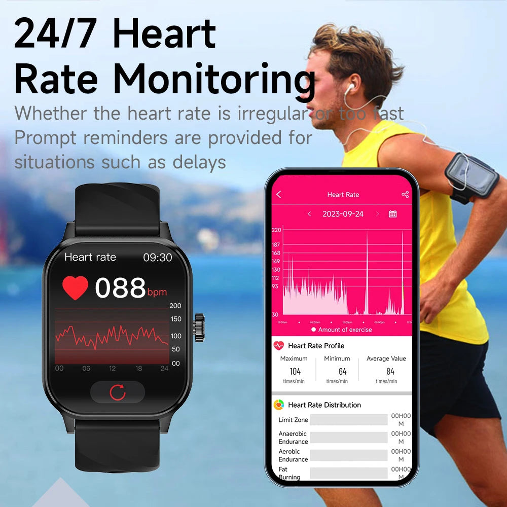 2.1" Men Blue Tooth Call Heart Rate Blood Sugar Temperature Health Smart Watch Sports Fitness Waterproof Women 2024 Smartwatch