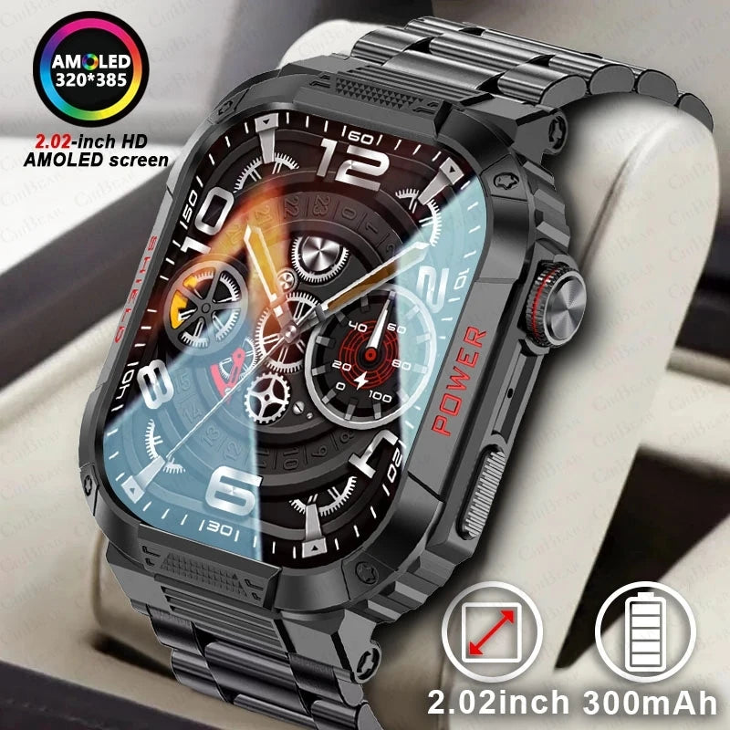 300MAh Battery Smartwatch Men 2.02 Inch HD Large Screen IP68 Waterproof Voice Assistant Bluetooth Call Smart Watch Men 2024 New