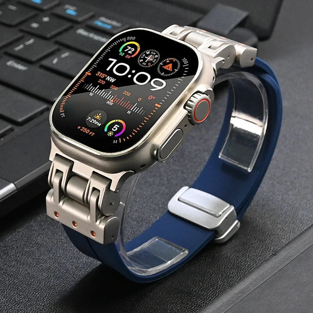 Magnetic Silicone Band for Apple Watch Ultra 2 49mm 9 45mm Loop Bracelet Strap for iWatch Series 7 8 6 5 4 Se ultra 49 44mm 42mm