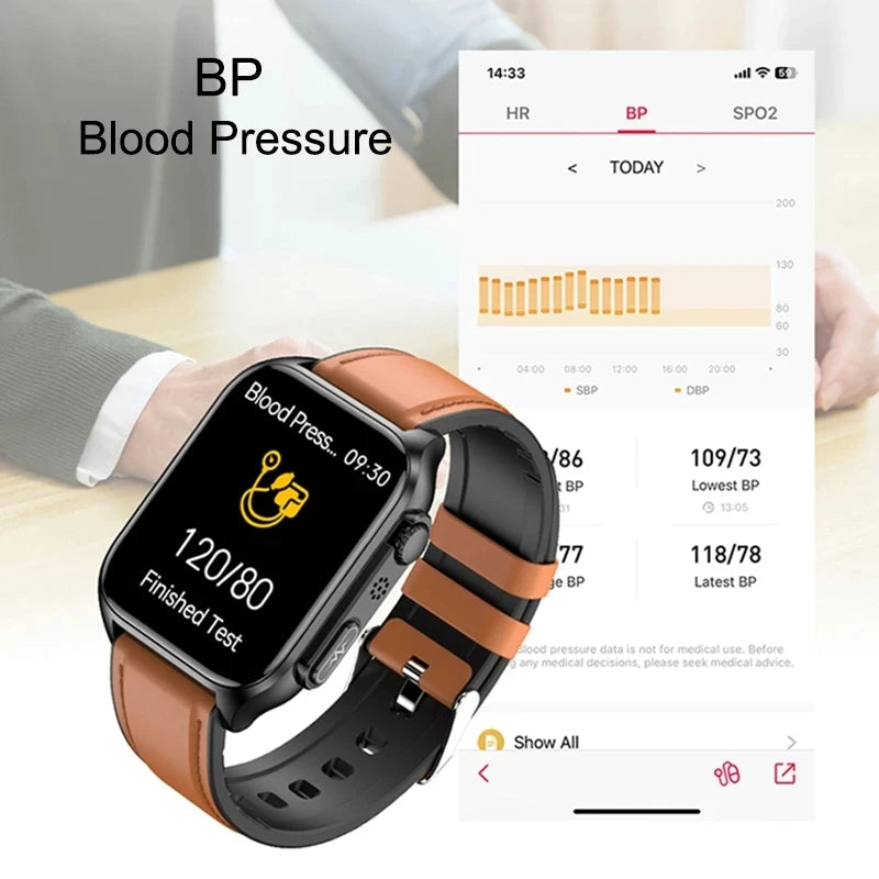 2024 New Bluetooth Call Blood Glucose ECG+PGG Smart Watch Men Heart Rate Blood Pressure Oxygen Body Temperature IP67 SmartWatch