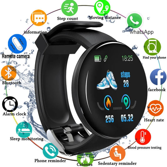 New D18 Smart Watch Men Women Sport Fitness Smartwatch Blood Pressure Waterproof Digital Watches Tracker For Ios Android IPhone