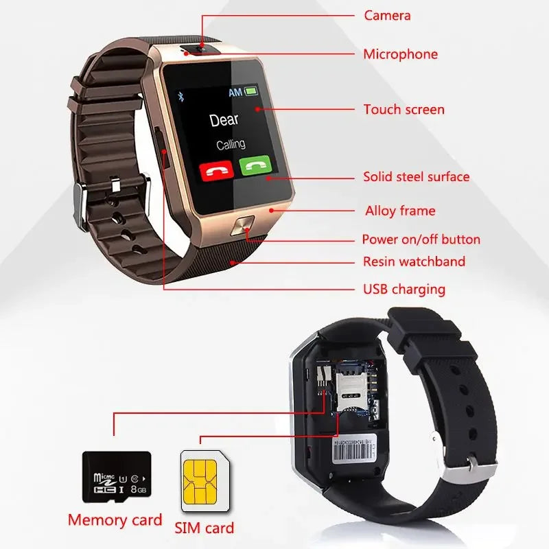 DZ09 Watches Mens 2024 Sport Watch Electronic Clock Support TF SIM Card Camera SMS Call Women Smartwatch for Android Phone