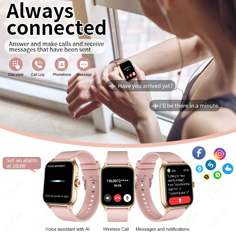 LIGE 2024 New Smart Watch Men Women Bluetooth Call 100+ Sport Fitness Tracker Sleep Monitor Message Reminder Couple Smartwatch