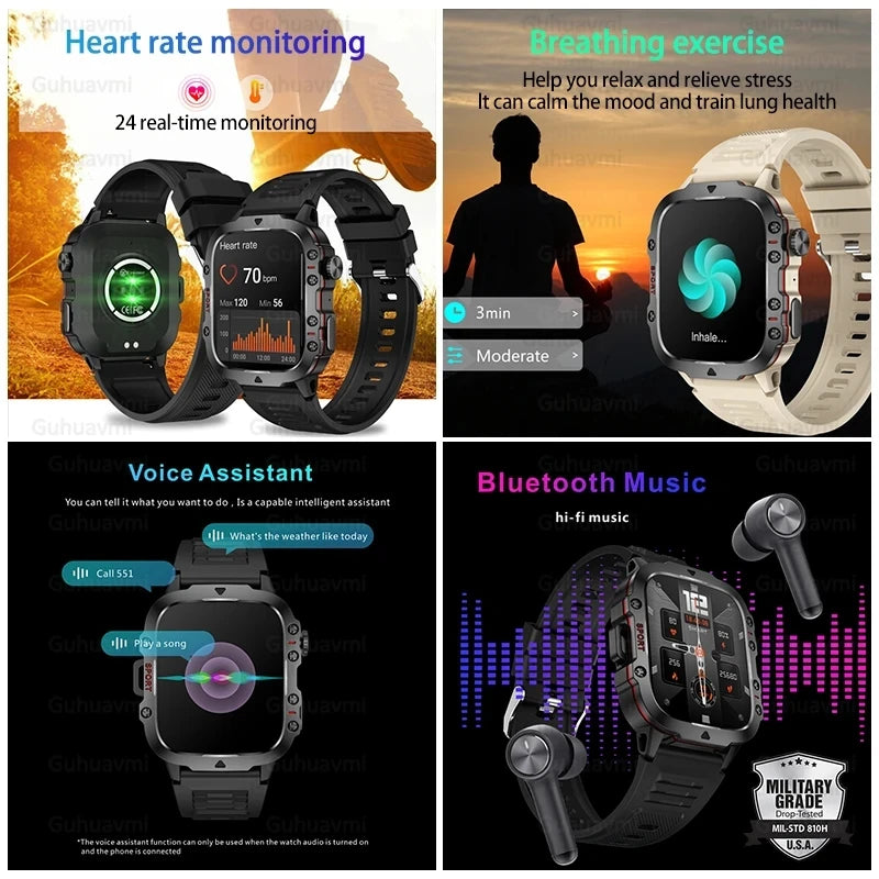 2024 New For Men Smart Watch 1.96 Inch Screen  Bluetooth Call Voice Assistant Watch Fitness Waterproof Smartwatch For Huawei ios