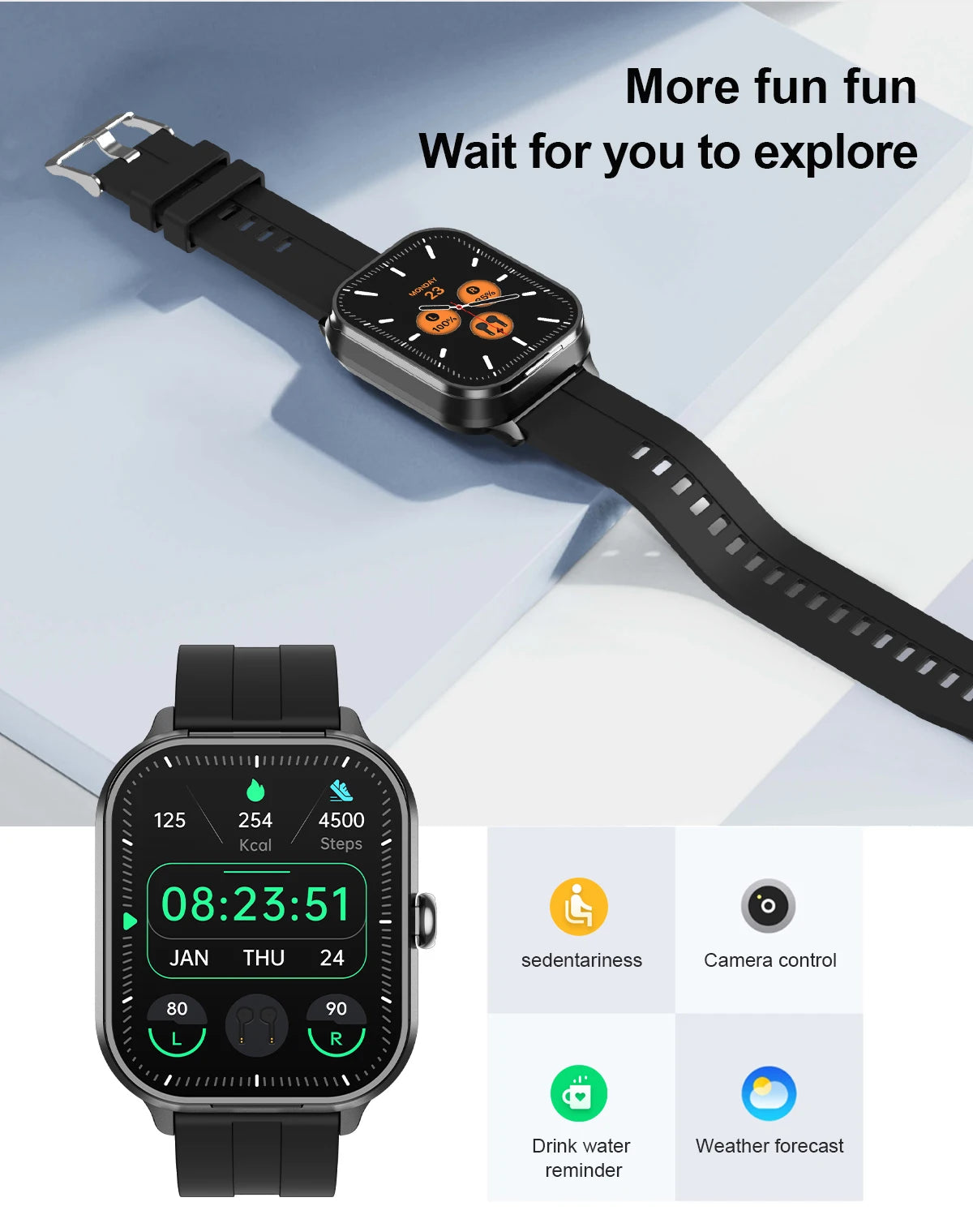 New Bluetooth calling smartwatch with male and female 2-in-1 wireless Bluetooth earphones connected to mobile fitness and sports