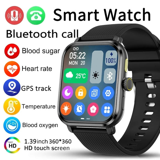 For Huawei Xiaomi Blood Glucose Smart Watch Fashion Women 1.83 inch AMOLED HD Sports Watches Voice Calling Smartwatch Men 2024