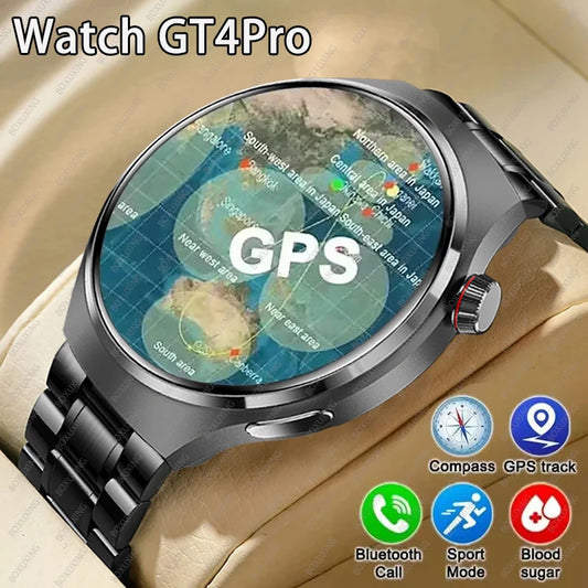 2024 New GPS Smart Watch Men GT4Pro 360*360 HD Screen Heart rate IP68 Waterproof Blood Sugar Smartwatch BT Call NFC Watch 4 Pro