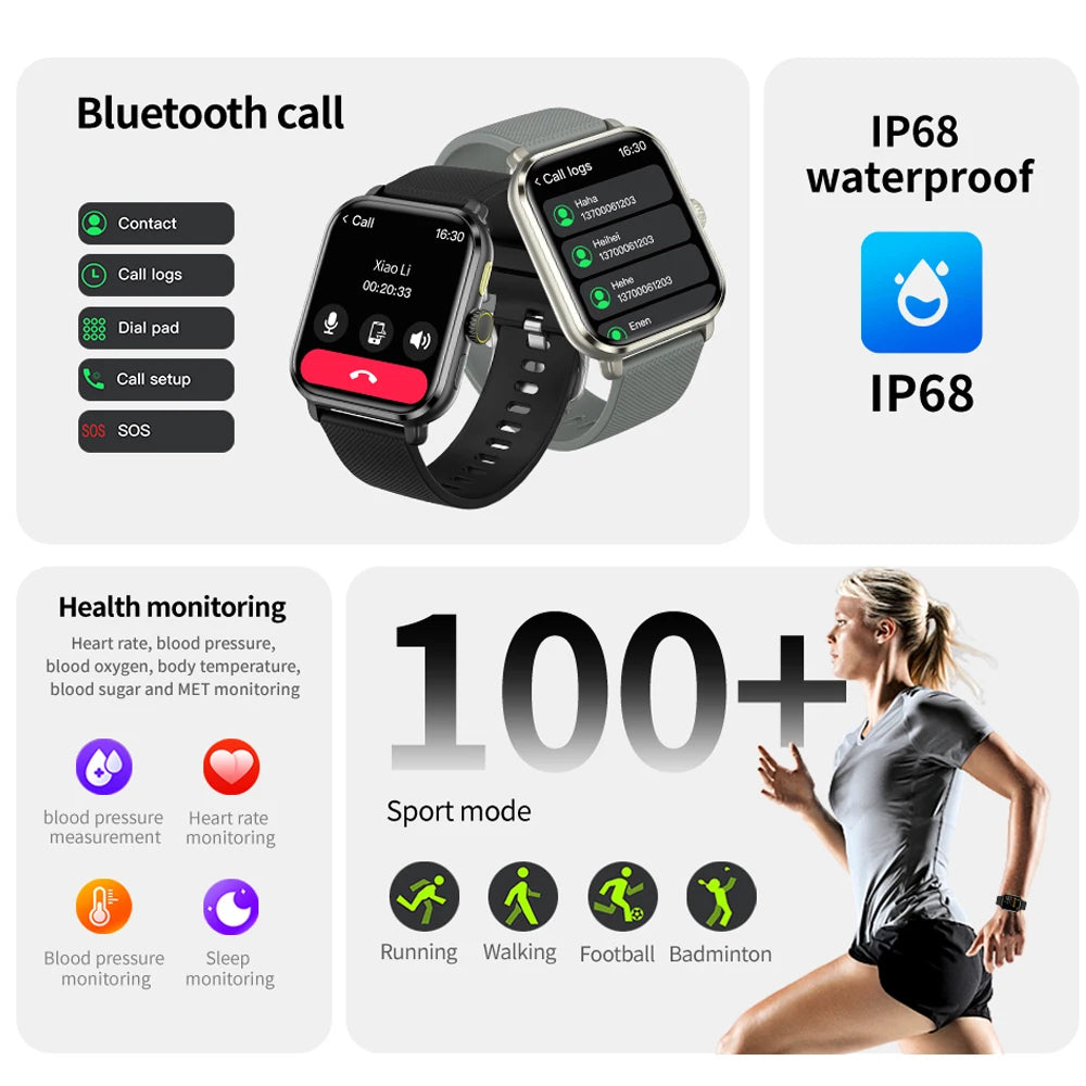 For Huawei Xiaomi Blood Glucose Smart Watch Fashion Women 1.83 inch AMOLED HD Sports Watches Voice Calling Smartwatch Men 2024