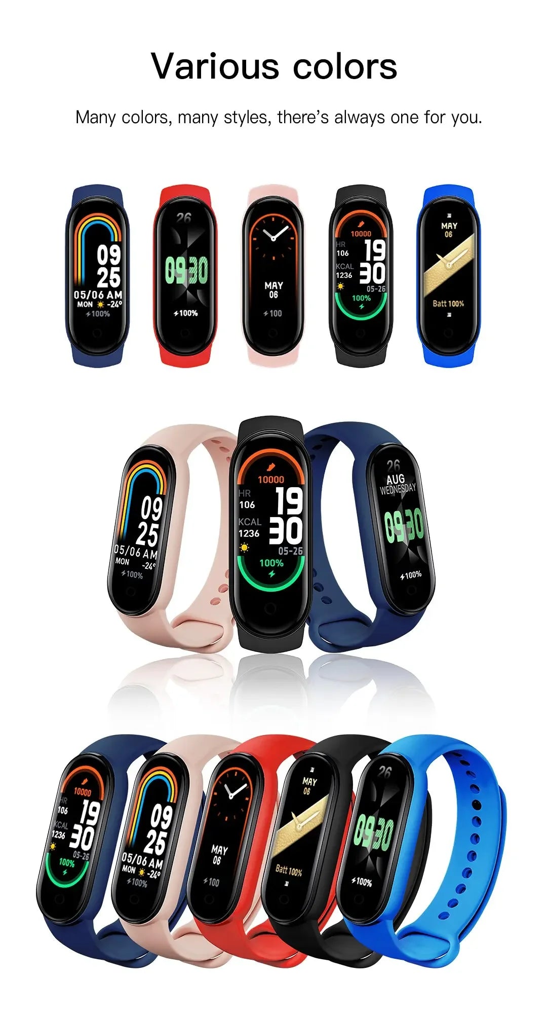 M6 Smart Bracelet Health Monitoring Bluetooth Link Men S and Women S Sports Pedometer Smart Watch For Apple Android