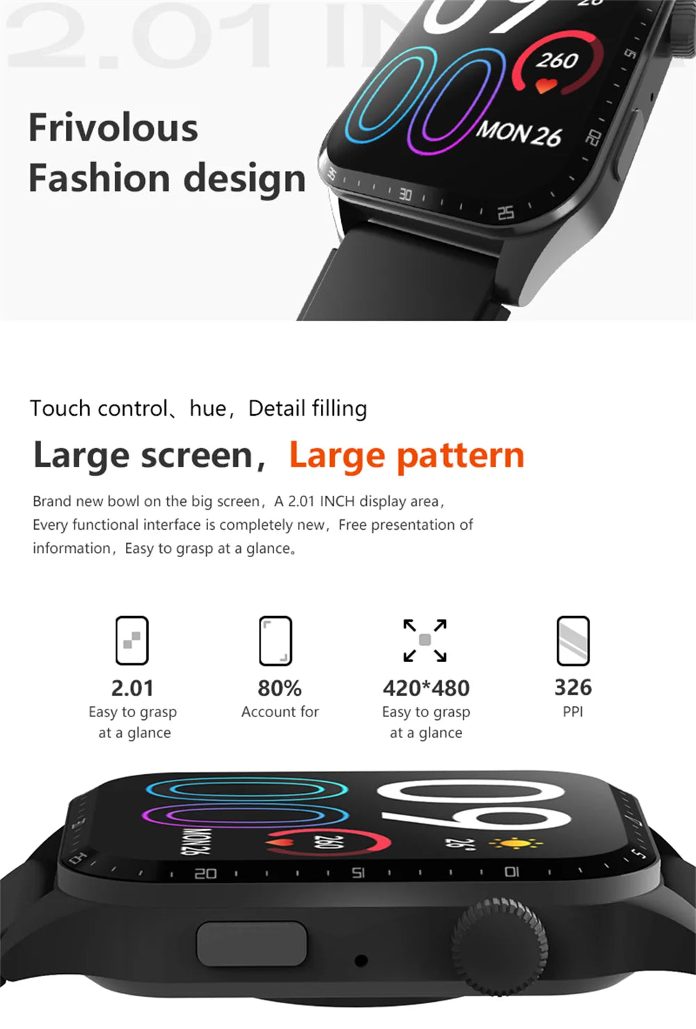 2024 New 2.01 Inch Heart Rate Sports Smart Watch Wireless Charge Voice Assistant Men Watches Music Play NFC Women Smartwatch