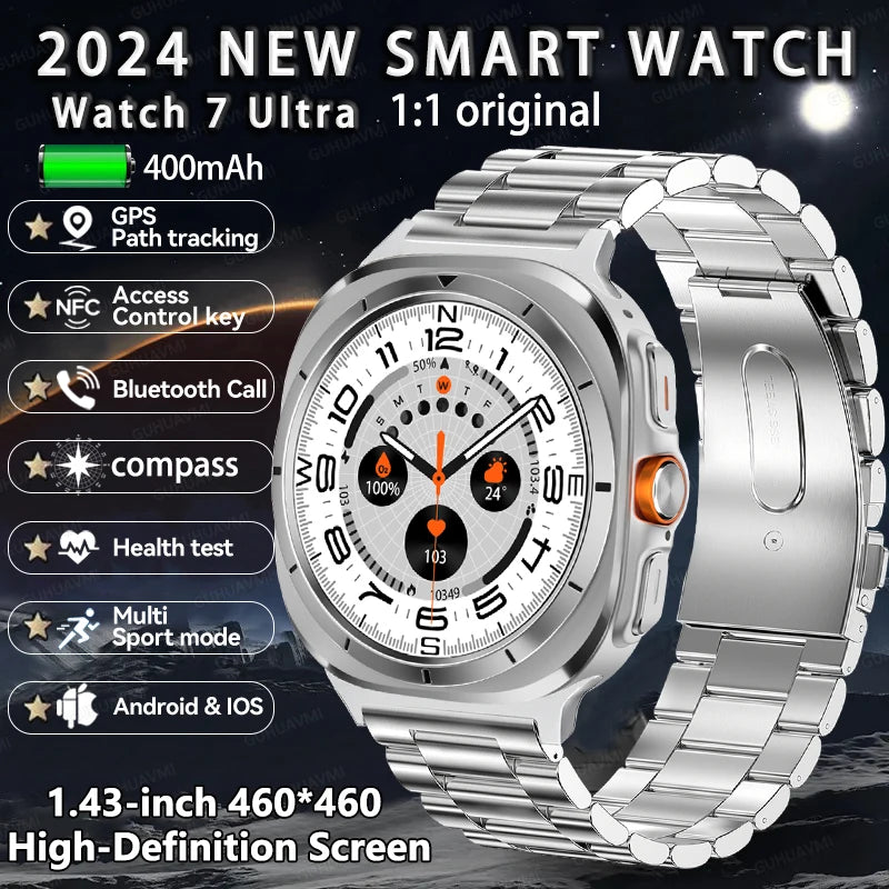 New Smart Watch 7 Ultra Men Health Monitor Compass AMOLED Always Display NFC Bluetooth Call GPS Track Women SOS Smartwatch 2024