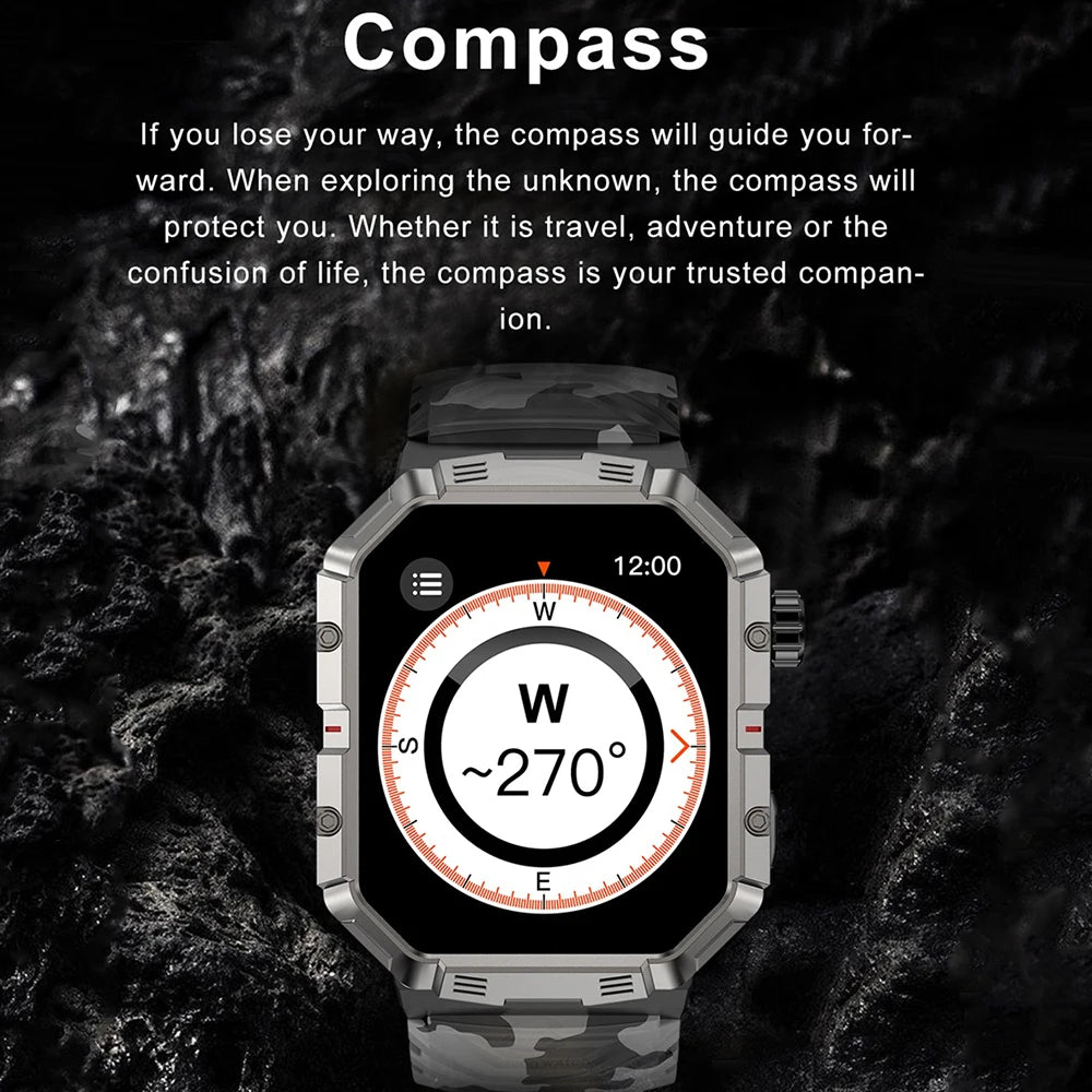 New Outdoors Sports Men 2.02" Blue Tooth Call Smart Watch Heart Rate IP68 Waterproof Watches Compass Music 2024 Games Smartwatch