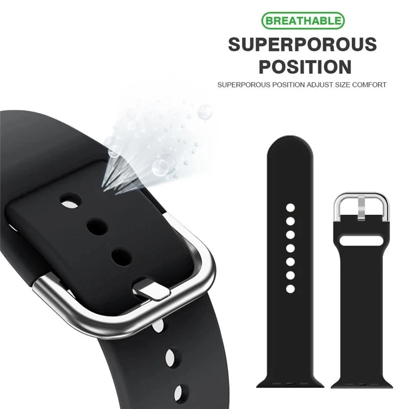 Silicone Strap For Apple Watch Band 49mm 44mm 40mm 38mm 42mm 41mm 45mm Classic Buckle Bracelet IWatch Series 6 5 SE 7 8 9 Ultra