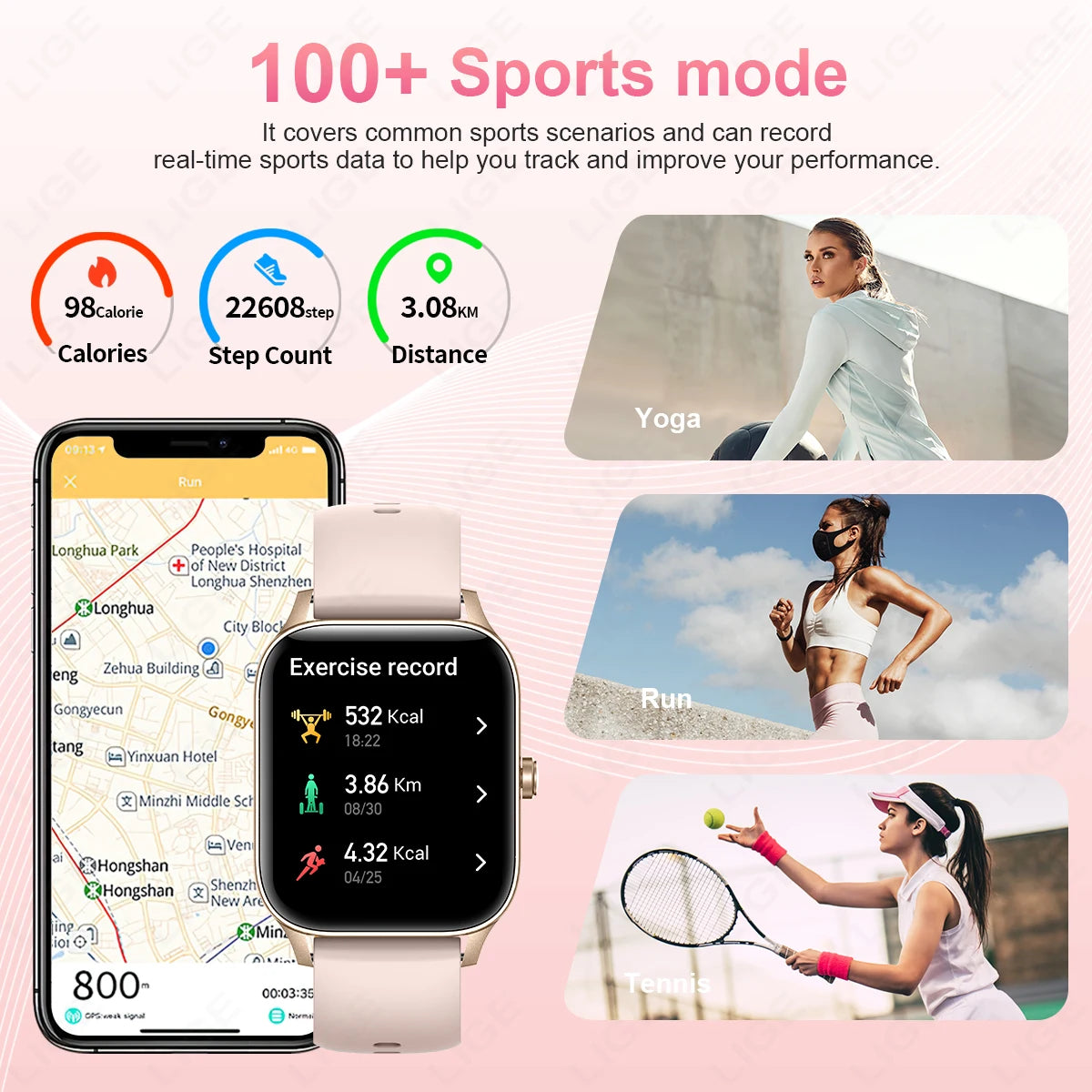 LIGE Fashion Smart Watch Women 1.85” HD Screen Custom Watch Face Women’s Health Monitor Watch Bluetooth Call Sports Smartwatches