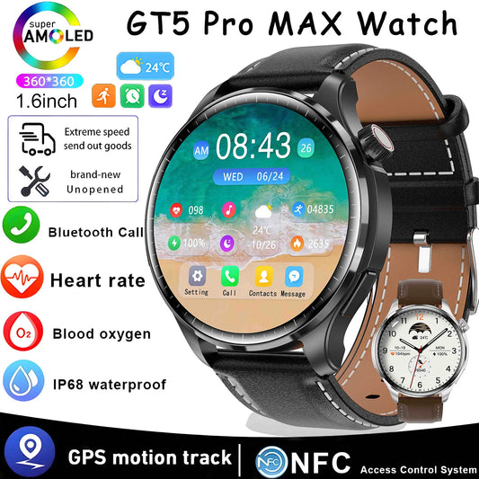 2024 New for Huawei Smart Watch Men GT5 Pro Max AMOLED Screen GPS Sports Watch Tracker NFC Bluetooth Call Blood Sugar smartwatch