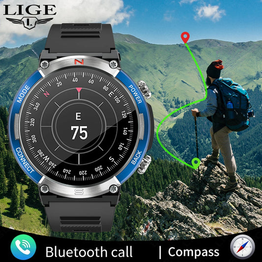 LIGE 2024 Compass Outdoor Sports Military Smart Watches IP68 Waterproof Bluetooth Call Men Smartwatch Health Monitoring Bracelet