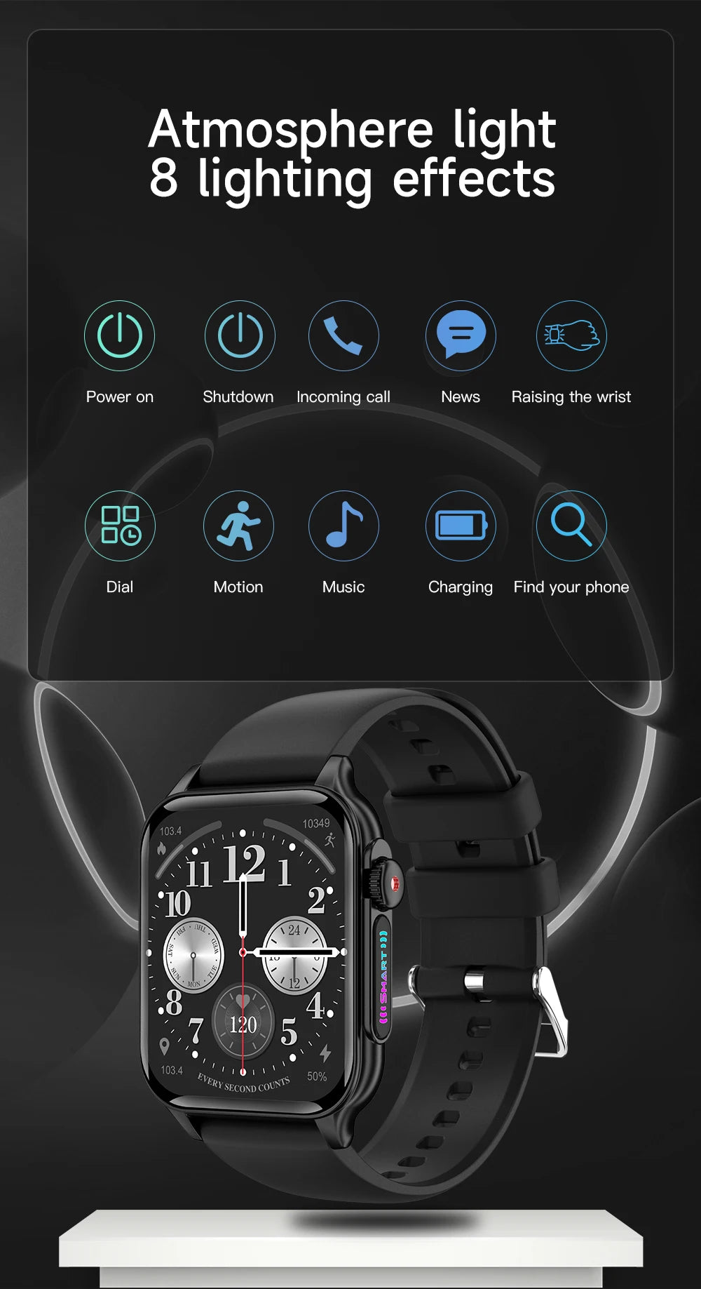 Digital Smart Watch 2024 Male Man Women 8 Colorful Breathing Light Effect Tech Heart Rate Series 9 Smartwatch