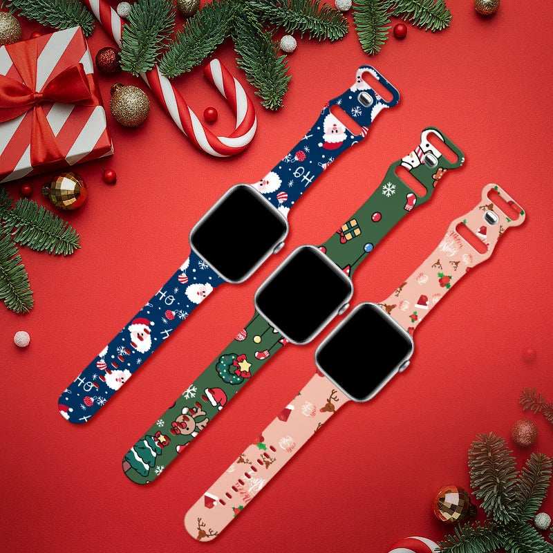 Christmas Print Strap For Apple Watch Band 45mm 44mm 42mm 41mm 40mm 49mm 38/40mm Correa Bracelet iwatch Series ultra 7se 3 6 8 9