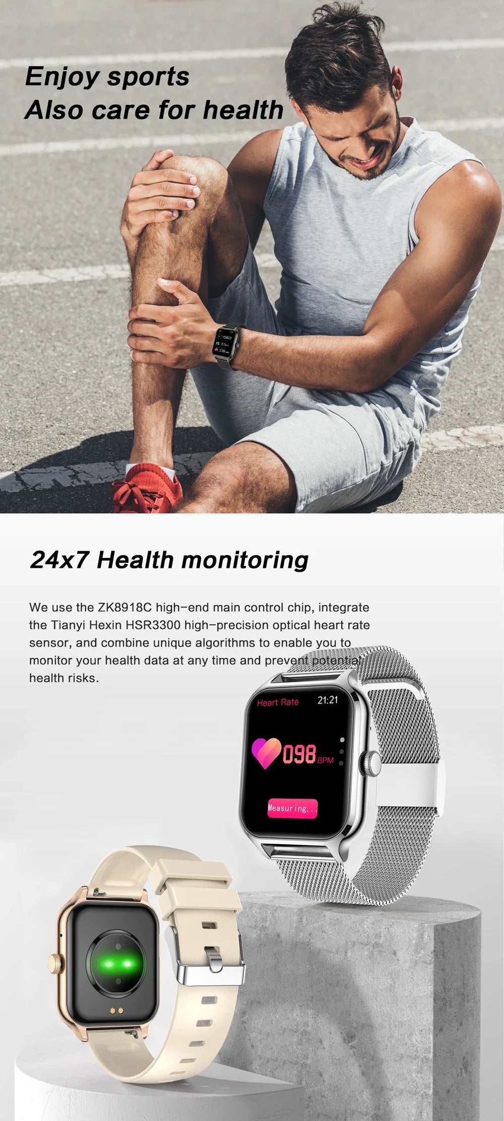 2024 New Smartwatch Custom Dial Answer Call Calorie Tracking Heart Rate Blood Oxygen Monitoring Waterproof Smart Watch Men Women