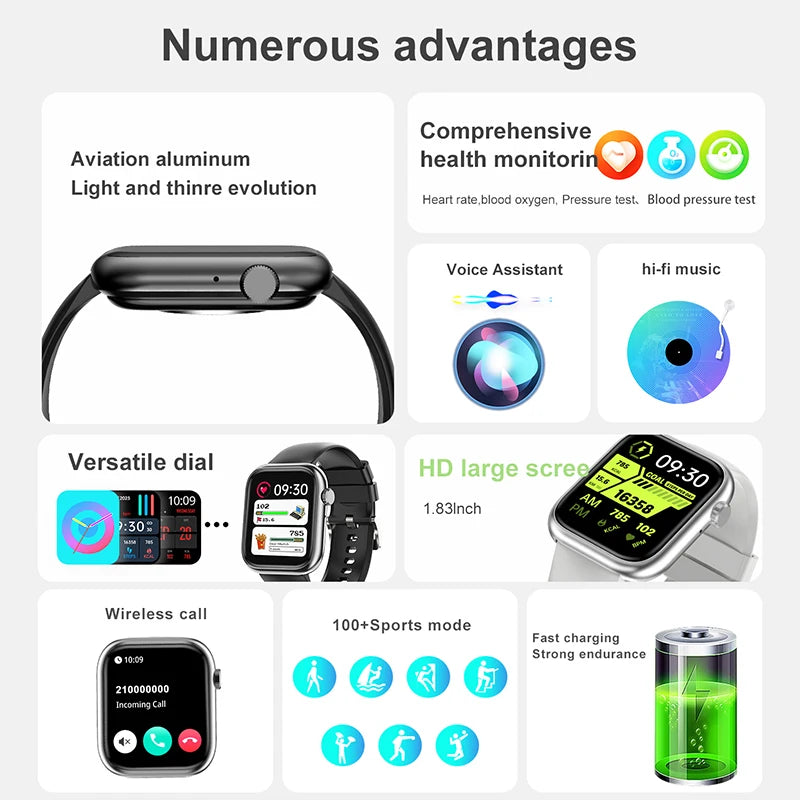 2024 HD Bluetooth Call Men Smartwatch 100+ Sport Modes Waterproof Heart Rate Blood Oxygen Sports Tracking Women's smartwatch