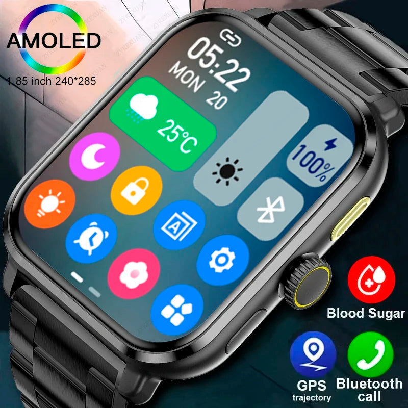 2024 New For Huawei Xiaomi AMOLED Smart Watch Men Blood Sugar Bluetooth Call GPS Sport Tracker IP68 Waterproof Women Smartwatch