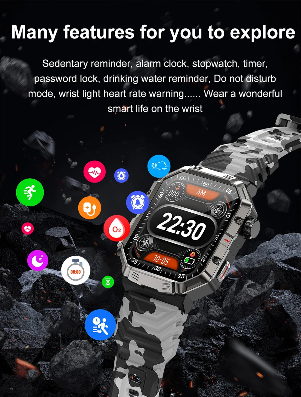 New Outdoors Sports Men 2.02" Blue Tooth Call Smart Watch Heart Rate IP68 Waterproof Watches Compass Music 2024 Games Smartwatch