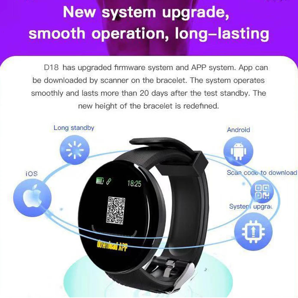 D18 Round Bluetooth Smart Watch Men Women Blood Pressure Heart Rate Monitor Waterproof Sport Fitness Tracker Smartwatch 2024