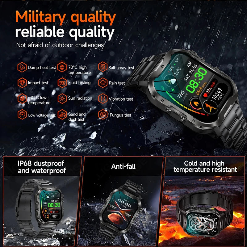 LIGE 2024 Smart Watch Men 1.96"  Waterproof Outdoor Sports Watches Thermometer Health Monitoring BT Call Smartwatch For Xiaomi