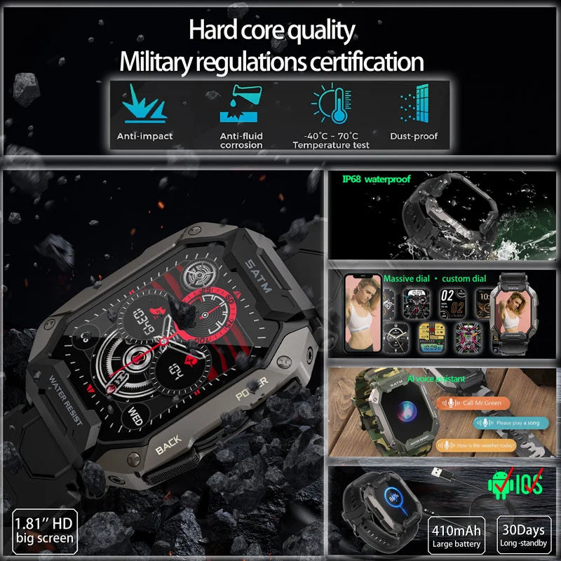 New Model C20 Smart Watches Men 2024 for Xiaomi Android Ios Clock 1ATM Waterproof Outdoor Sport Call Smartwatch Military Rugged