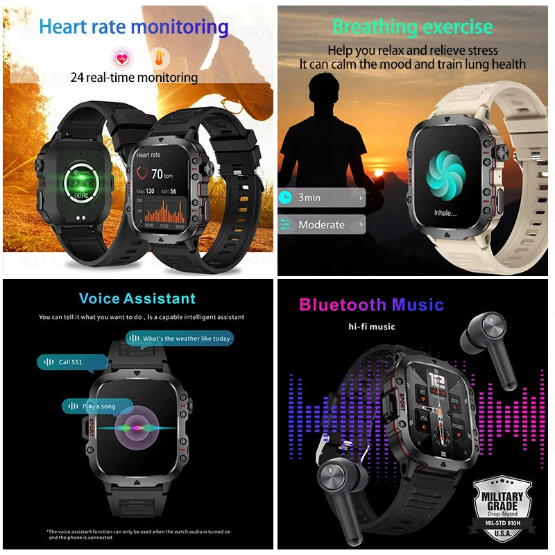 2024 Swimming 5ATM Waterproof Smart Watch Men 1.96" HD Screen 420mHA Bluetooth Call Smartwatch 100+ Sport Modes For Android IOS