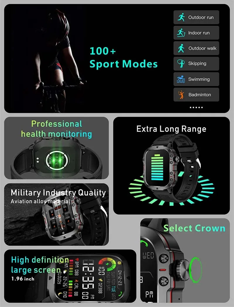 2024 New For Xiaomi Military Smartwatch Men 3ATM Waterproof Outdoor Sports Fitness Tracker Health Monitor BT Call Smartwatch