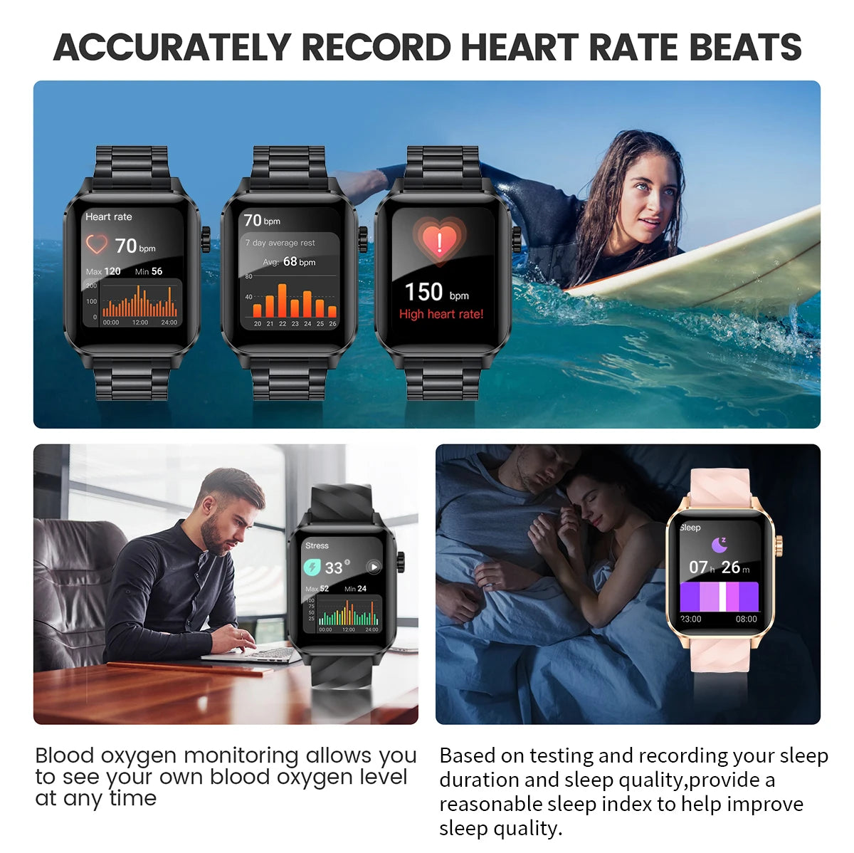 LIGE Smart Watch Women 1.85'' HD Screen Blood Pressure Oxygen Health Monitoring Bluetooth Call Waterproof Men's Smartwatch 2024