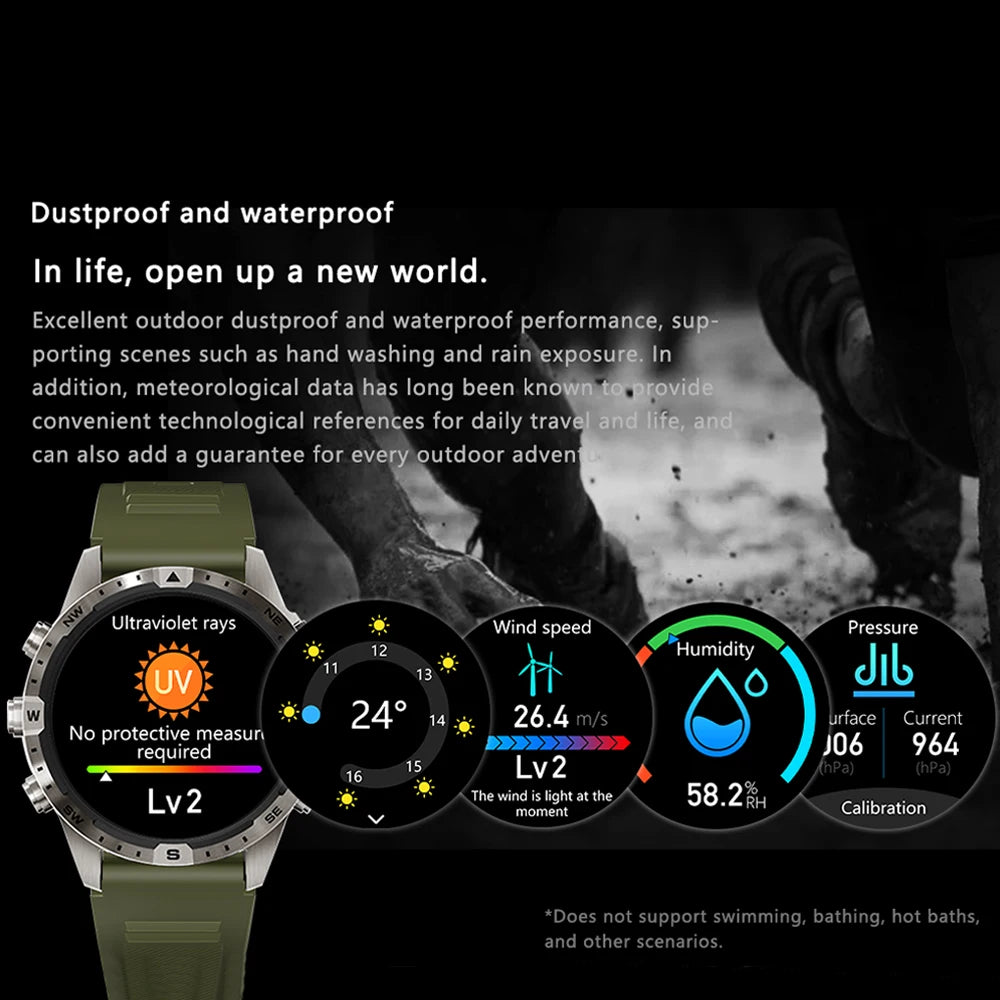 For Huawei Xiaomi 2024 New Bluetooth Call Smart Watch Men GPS Sports Compass IP68 Waterproof Rugged Military Smartwatches+Box