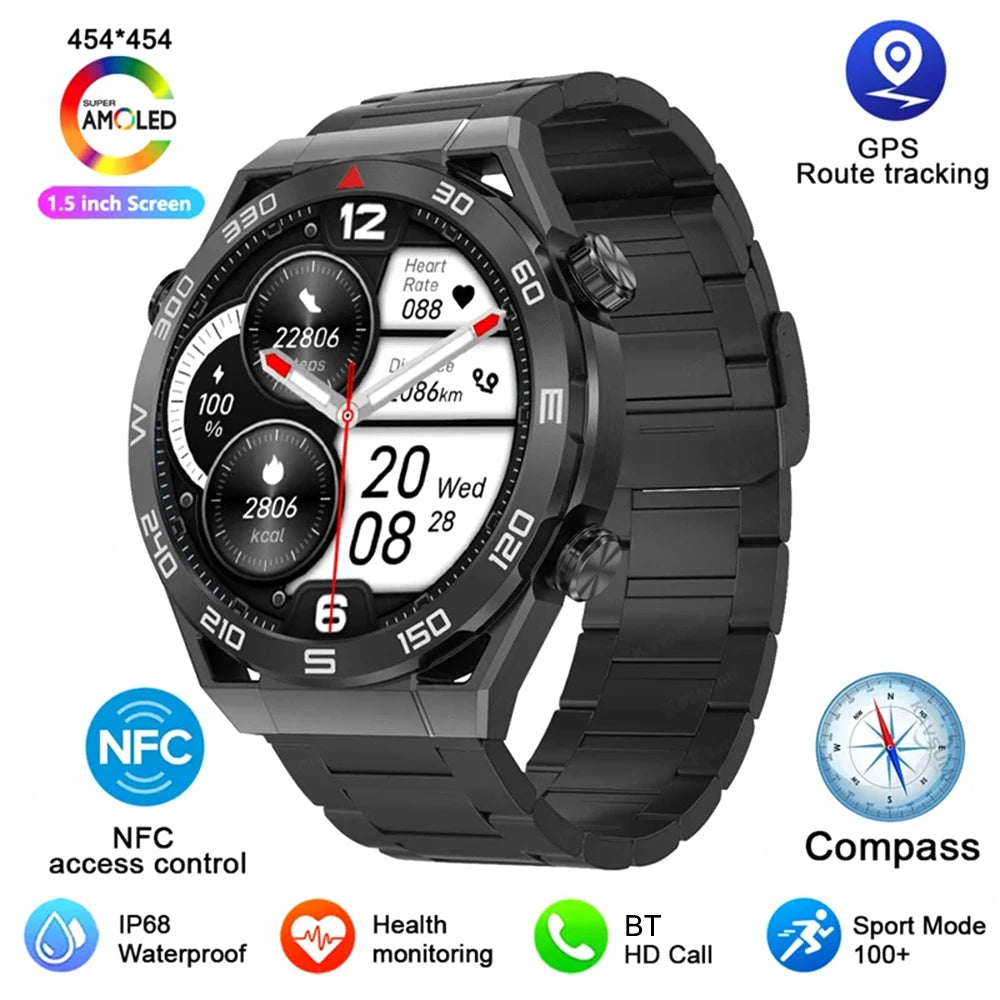 2024 New  NFC Smart Watch Men GPS Sport Track Fitness Watches Outdoor Compass Bluetooth Call HD Full Touch Screen Smartwatch