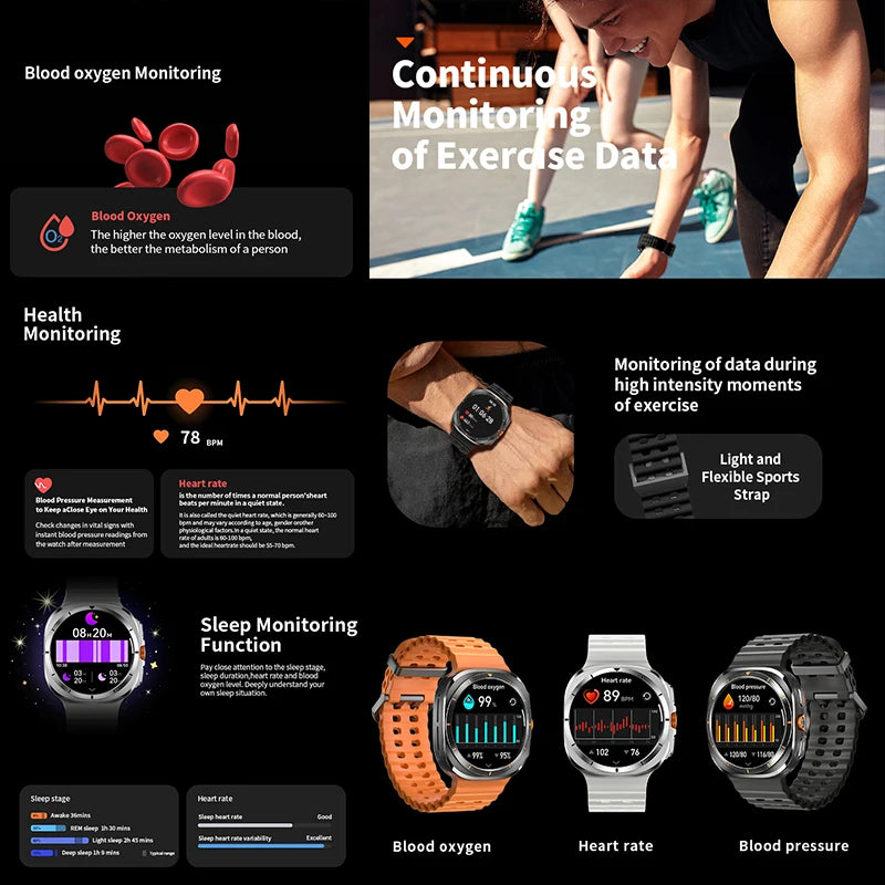 2024 New Galaxy Smart Watch 7 Ultra Men AMOLED Screen Multi-Function Sports Fitness Tracker Health Women smart watch for Samsung