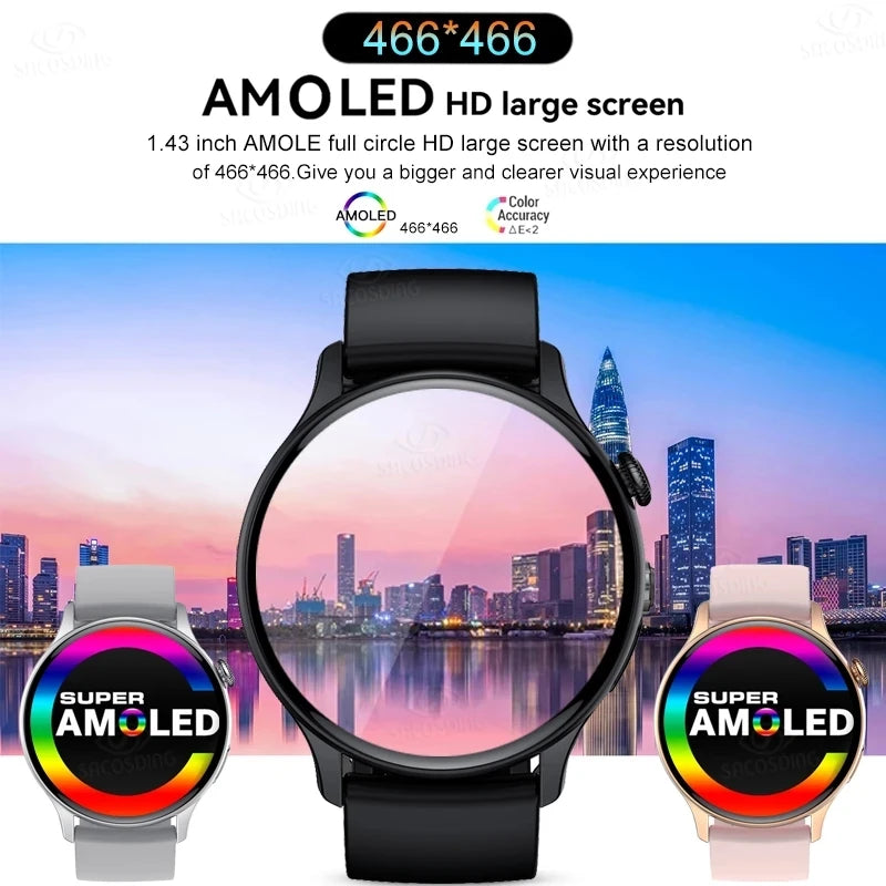 2024 Bluetooth Call Ladies Smart Watch Men AMOLED 466*466 HD Screen Always Display Watches Custom Dial NFC SmartWatch For Xiaomi