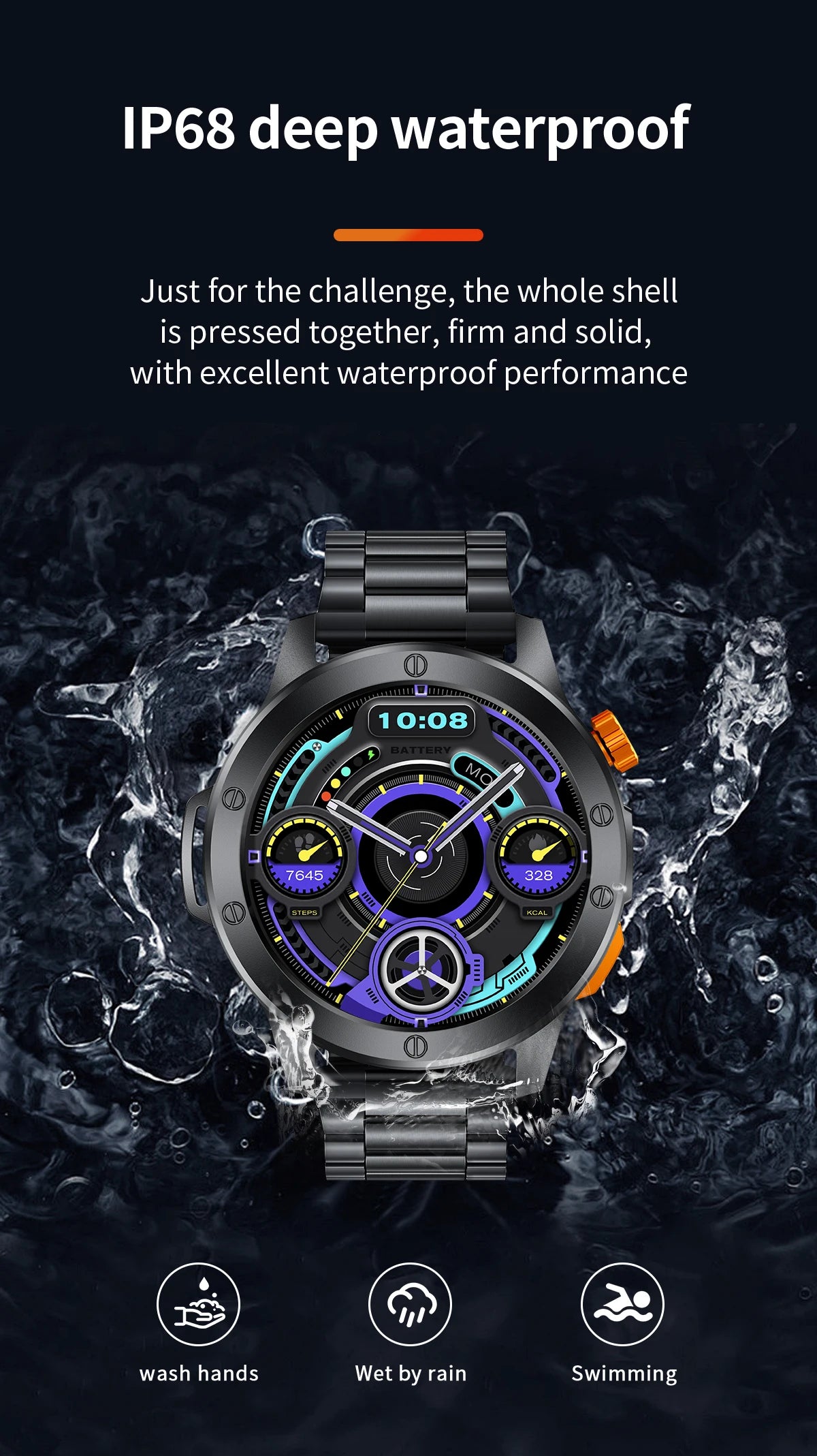 2024 New Smart Watch AMOLED Smart Watch Men with Flashlight Sports Waterproof Fitness Tracker Bluetooth Call Smartwatch Man+Box