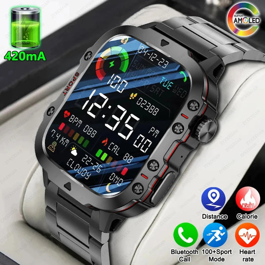 GPS Track Rugged Military Smart Watch Men AMOLED HD Screen IP68 Waterproof Bluetooth Call SmartWatches For Android IOS 2024 New