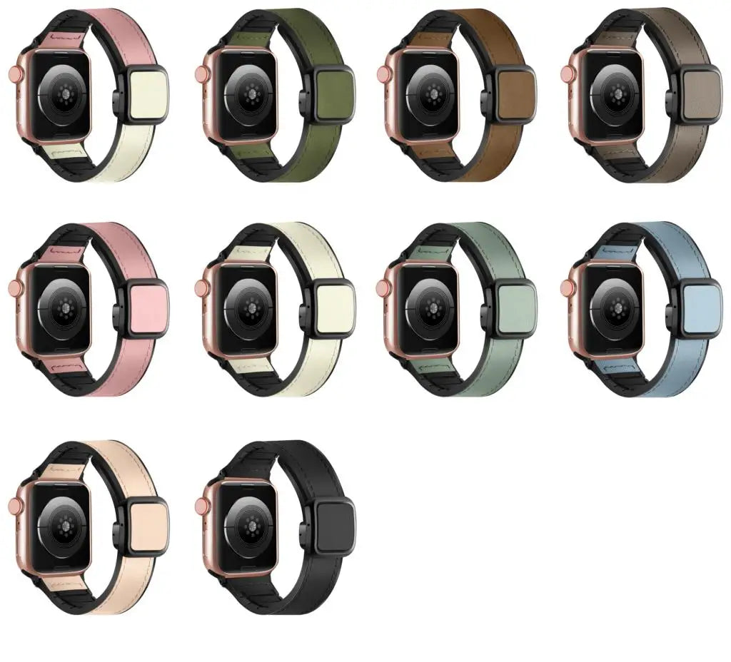 Magnetic Strap for Apple watch band 44mm 40mm 45mm 41mm 49mm 38 Leather silicone bracelet iWatch series 9 8 7 6 se ultra 2 band