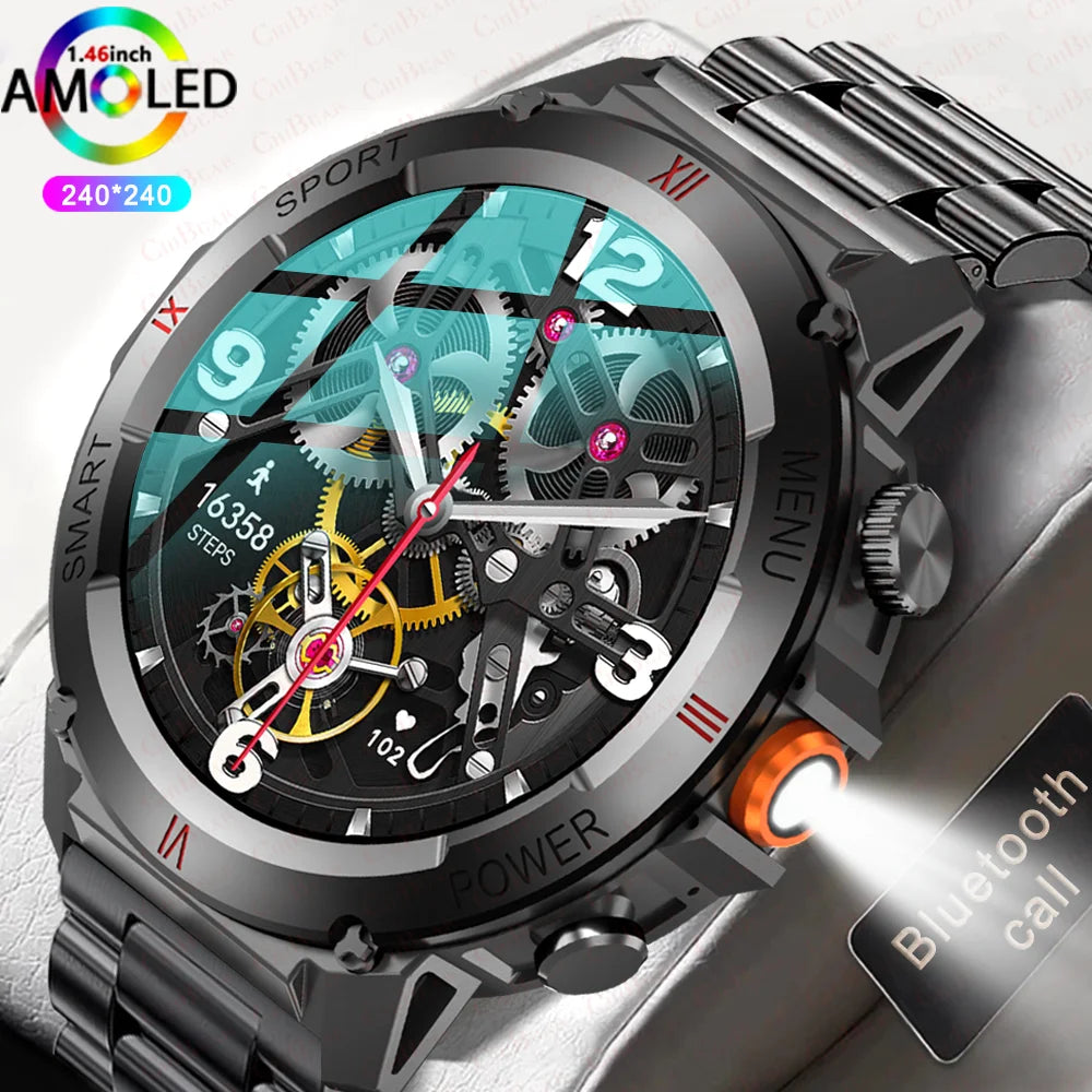 2024 New For Huawei Smart Watch Men LED Flashlight Heart Rate Outdoor Sport Fitness IP68 Waterproof Bluetooth Call Smartwatch