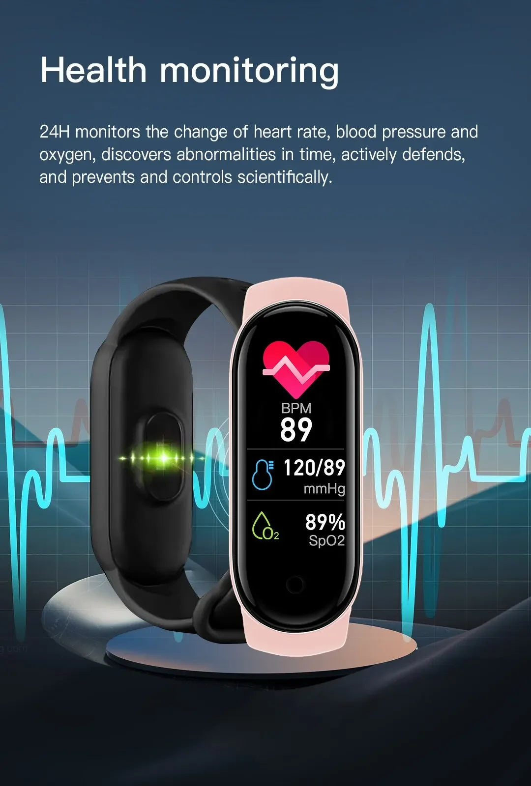 M6 Smart Bracelet Health Monitoring Bluetooth Link Men S and Women S Sports Pedometer Smart Watch For Apple Android