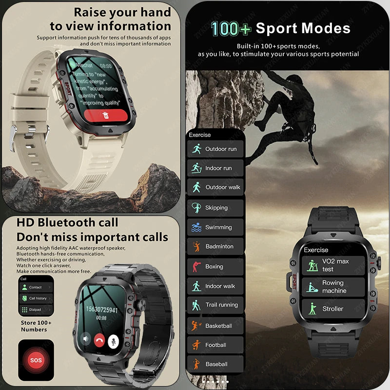 2024 New Rugged Military GPS Smart Watch Men AMOLED HD Screen Heart Rate Bluetooth Call Waterproof Outdoor SmartWatch For Xiaomi