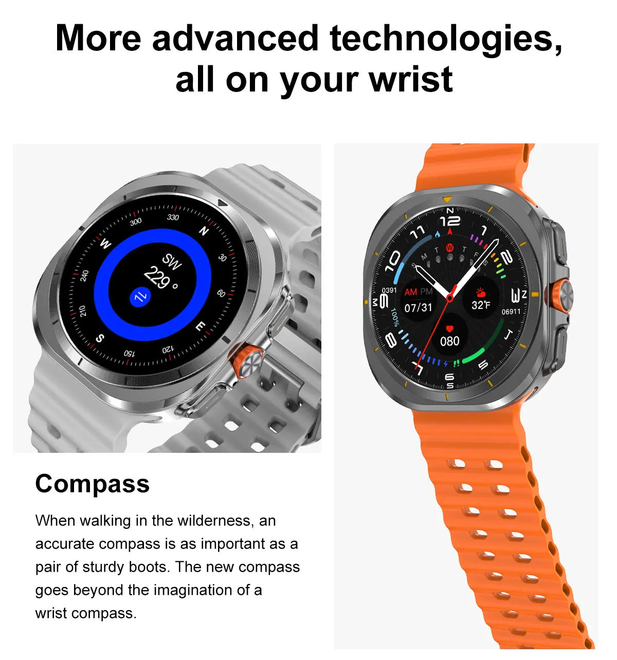 DT Watch Ultra Men Women Sport Smart Watch USB Mode Photo Album Local Music NFC Compass Smartwatch for Samsung Android IOS 2024