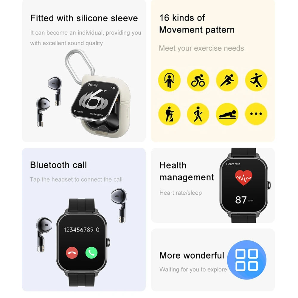 2024 2-In-1 Smartwatch With Earphones Man 2" NFC Bt Call Multi Sport Exercise Tracker Compatible With Iphone Android Phone