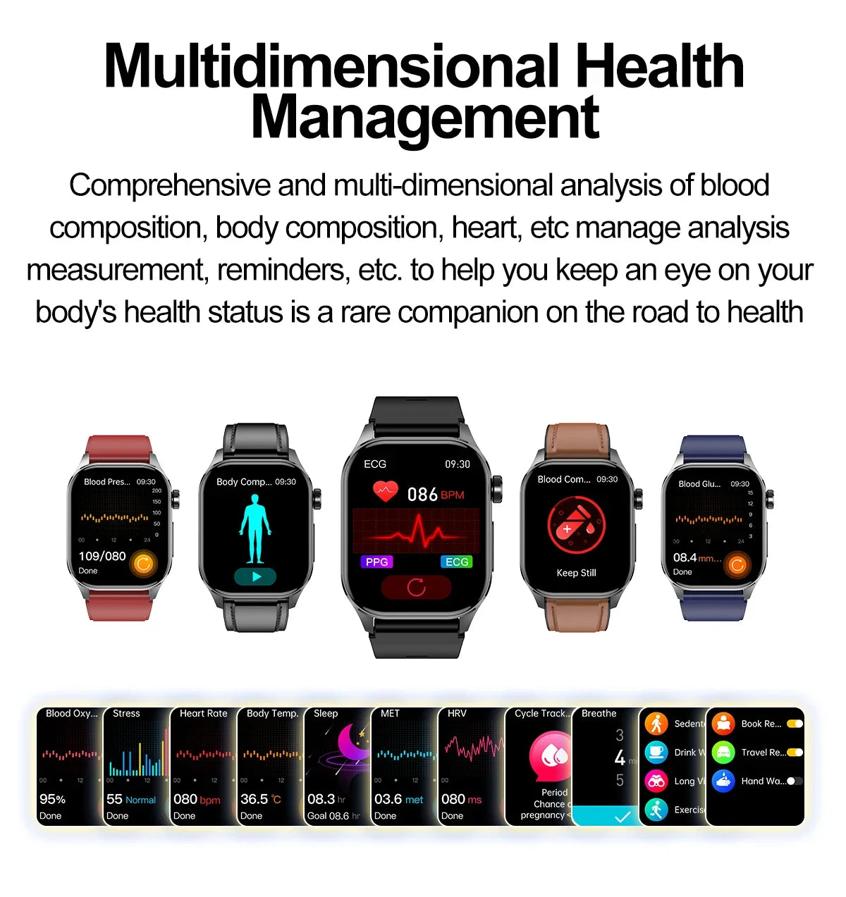 Smartwatch ET580 Men Health Monitoring Electronic Smart watches  Women Voice Assistant Sports Fitness Tracker Bracelet 2024