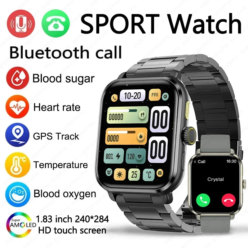 2024 New Series 9 AMOLED Screen Smart Watch Men Blood Sugar Bluetooth Call GPS Sport Tracker Waterproof Women Smartwatches Clock